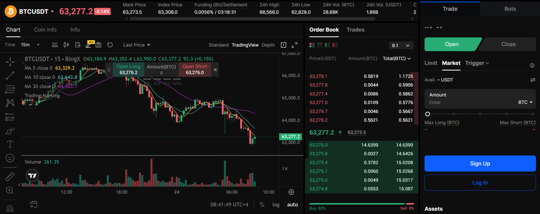Interface de trading BingX